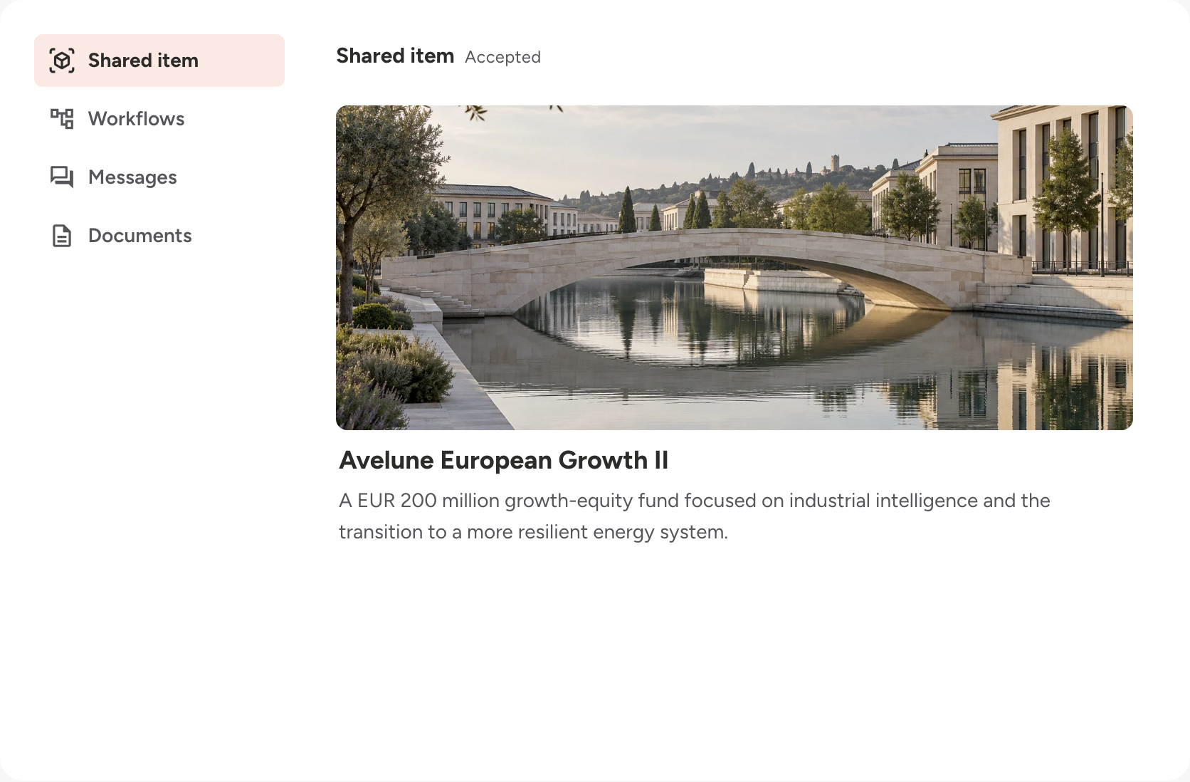Avelune European Growth II in the Shared item view of Merevale Fund Services’ shared workspace.
